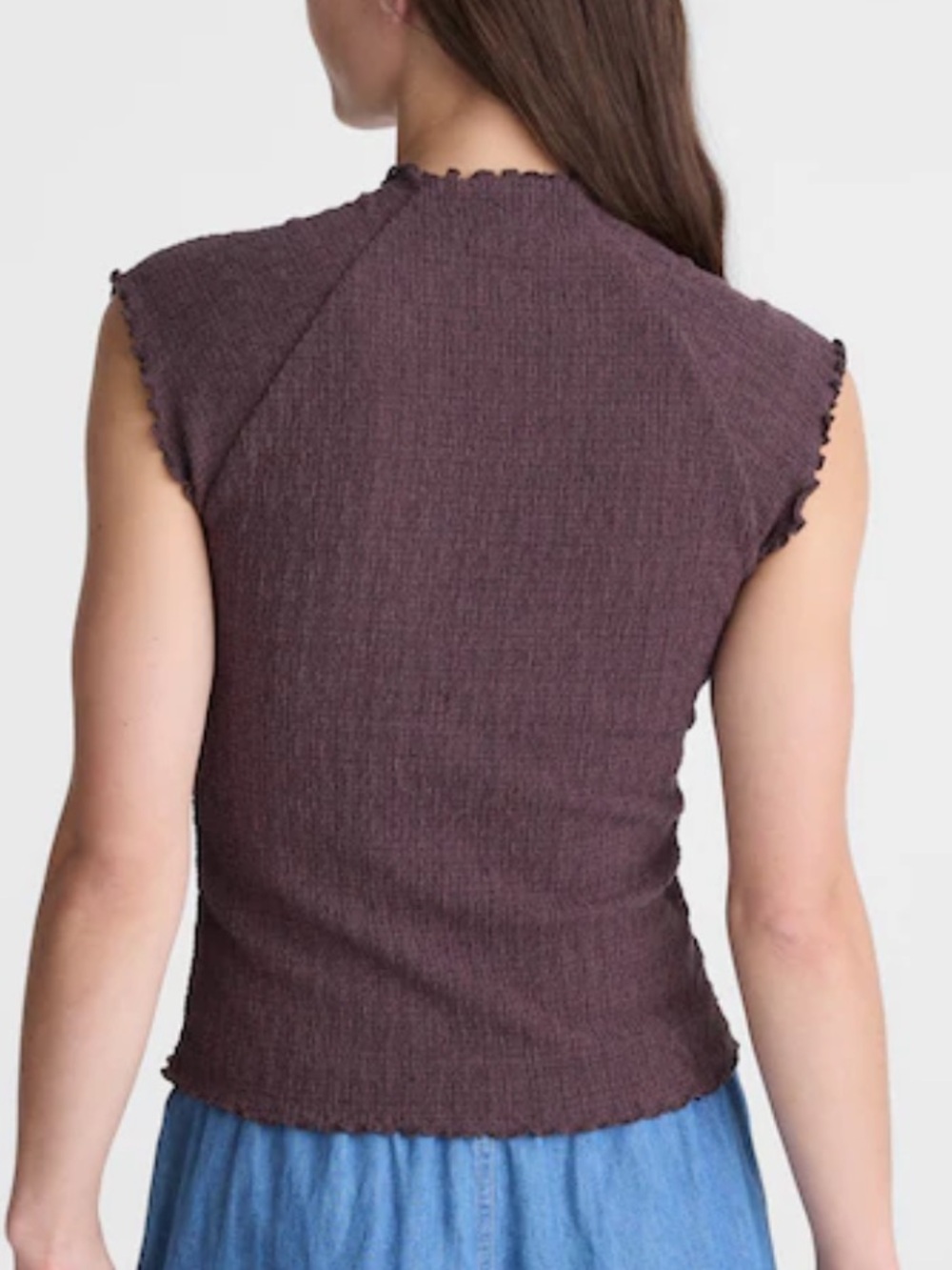 NWT Madewell Smocked Mockneck Tank Chocolate Plum Size Large - Picture 3 of 9